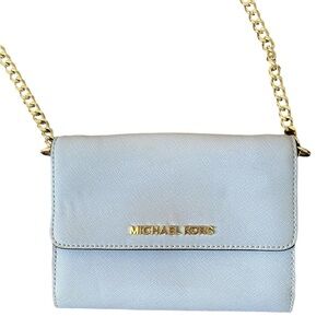 Michael Kors Periwinkle blue crossbody purse with gold strap